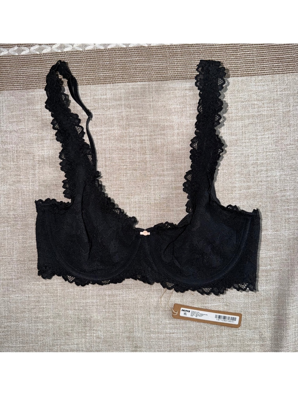 SKIMS Stretch Lace Unlined Full Coverage Bra 32B Onyx Multi